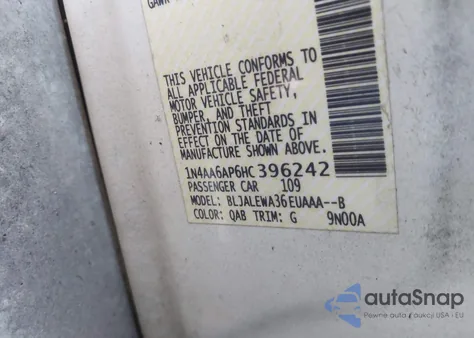 2017 Nissan Maxima 3.5 Sl z USA, uszkodzony, nr VIN 1N4AA6AP6HC396242